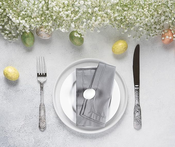 Cloth Dinner Napkin Set of 4 20x20 Inches - Grey, Decorative Hemstitched Spring Premium Polyester Cloth Dinning Napkins Ideal for Kitchen, Wedding, Easter | Washable BBQ Parties Napkin for Daily Use