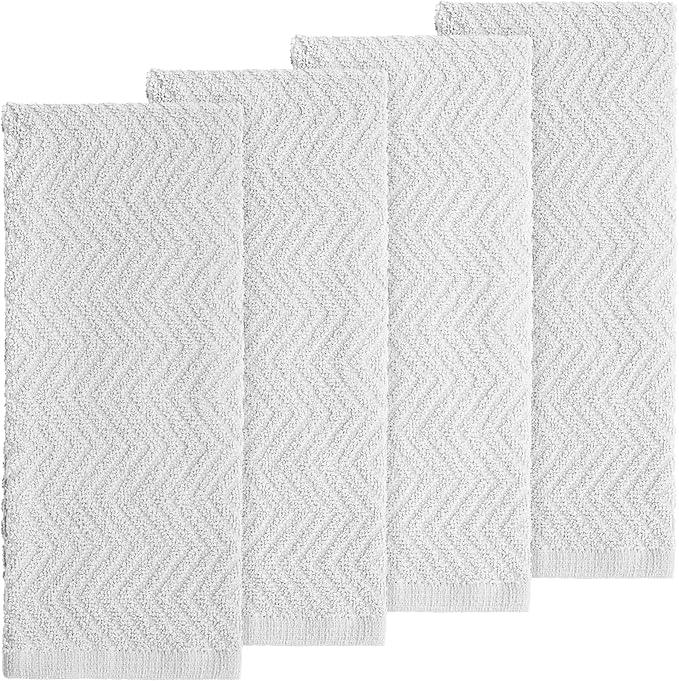 DecorRack 100% Cotton Kitchen Towels, 15" x 25" Absorbent Dish Towels [Premium Quality 400 GSM] White (Pack of 4)