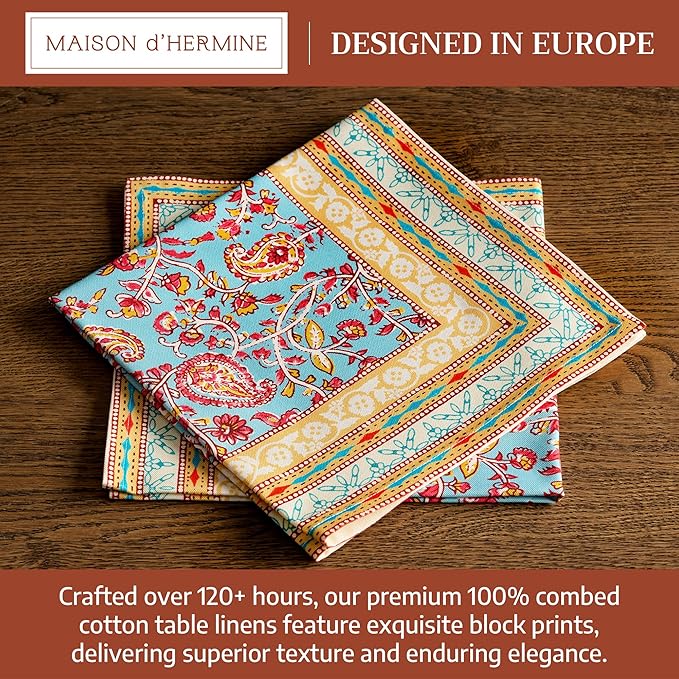 Maison d' Hermine Napkin 100% Combed Cotton Premium Cloth Napkin Decorative Washable Napkins Set of 4 for Home, Kitchen, Dining, Cocktail Parties & Camping - Lauris (20”X20”)