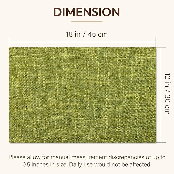 Blue Forest Placemats Set of 4, Dual-Layered Thickened Faux Linen Cloth Place Mats Heat Resistant Machine Washable Wrinkle Free Table Mats Indoor/Outdoor (Lime Green)