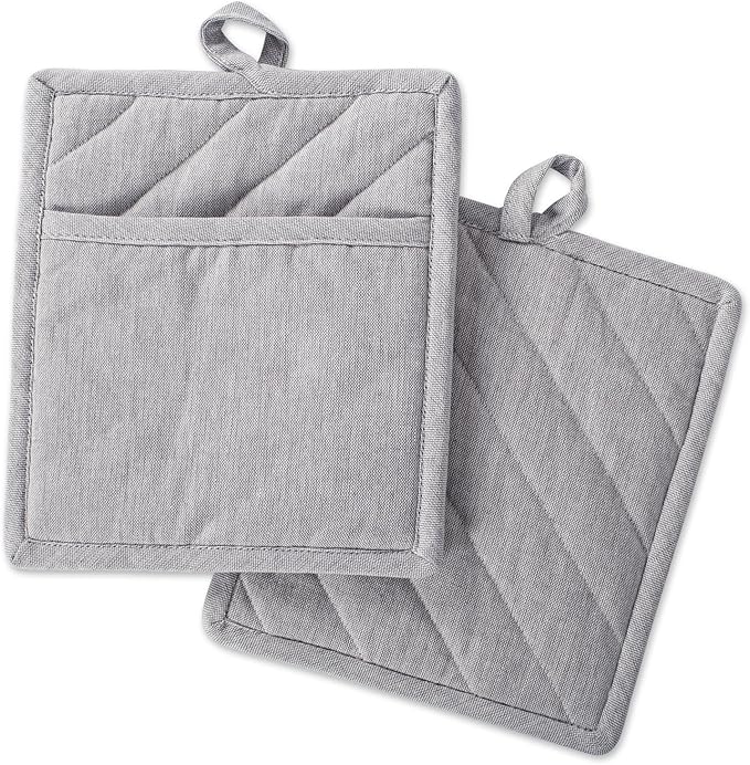 DII 100% Cotton Solid Chambray Kitchen Set, Potholders, Gray, 2 Piece