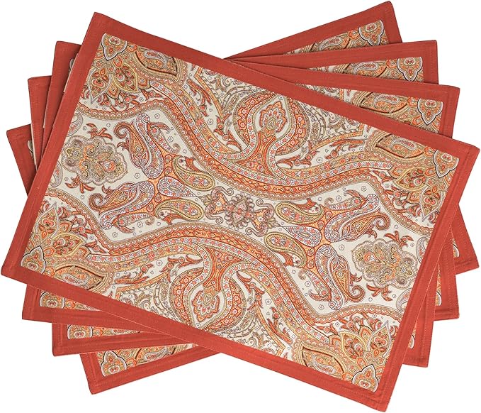 Maison d' Hermine Placemats Set of 4 100% Cotton Washable Cloth Place Mats, Reusable Table Mats for Thanksgiving Christmas Decorations Kitchen Dining Party Wedding (Kashmir Paisley, 13" x 19")