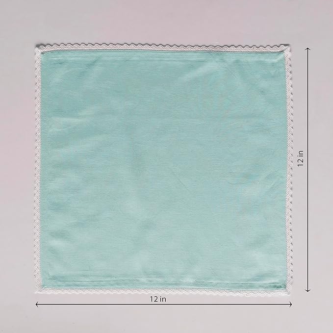 FINGERCRAFT Dinner Cloth Napkin Cotton Linen Blend 4 Pack Mitered Corners with Elegant Lace for Everyday Use Napkins are Pre Shrunk and Good Absorbency Aqua Easter Color