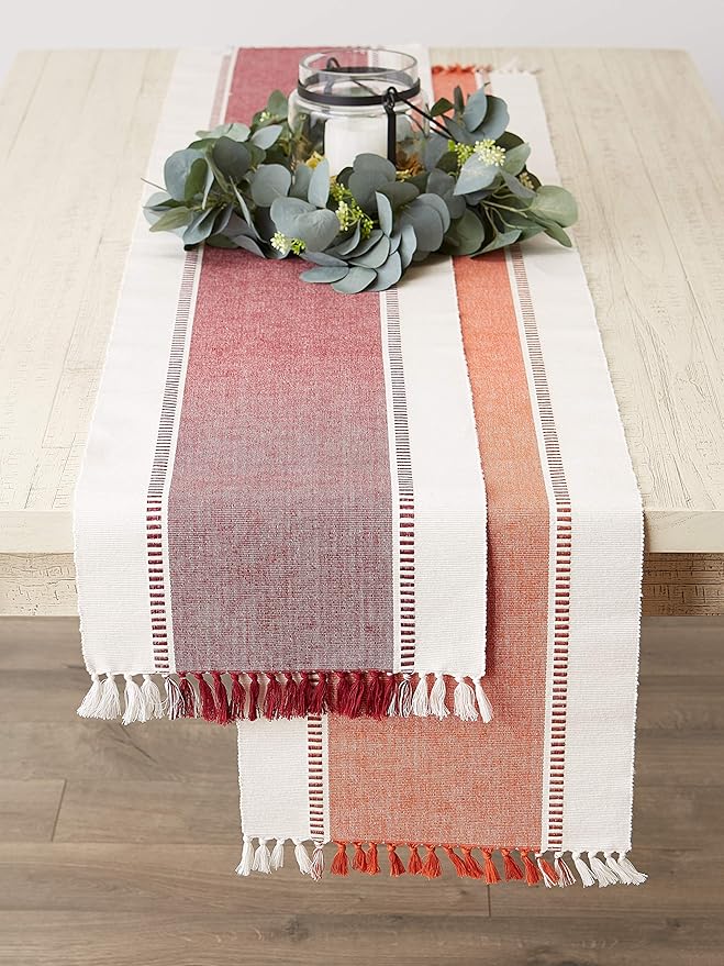 DII Dobby Stripe Woven Table Runner, 13x72-inch, Redwood