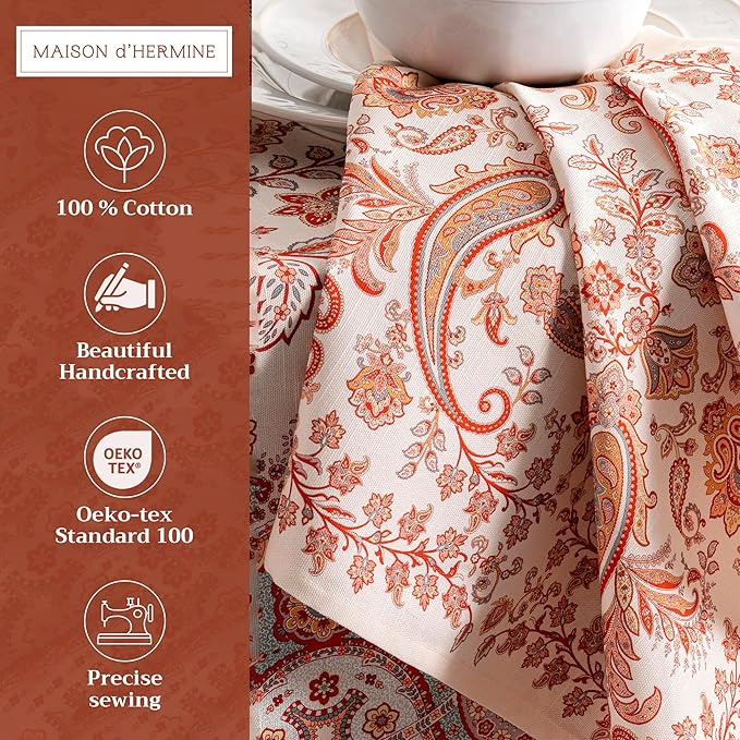 Maison d' Hermine Cloth Napkins Set of 4 100% Cotton for Thanksgiving Christmas Decorations Everyday Reusable Square Fall Napkins Cloth Washable Dinner Party (Cachemire, 20"x20")