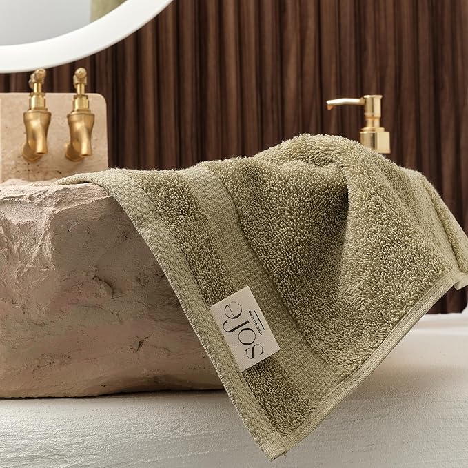 SOFE H&L | Olea Towel Set | 100% Cotton Premium Turkish Towels for Bathroom | Soft, Absorbent, Durable (Green, Set of 4 - Washcloth)