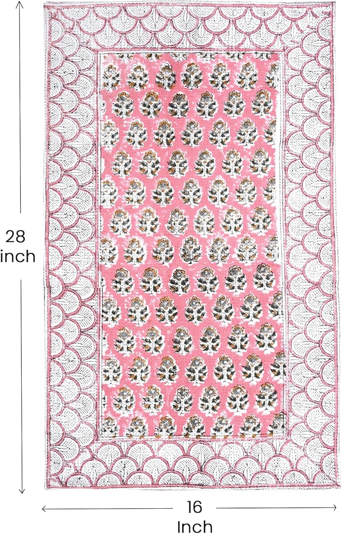 CPC Poppy Pink Hand Block Print Waffle Kitchen Towel Set of 3-16 x 28 Inch Ultra Absorbent Quick Dry Cotton Dish Towels Lightweight Reusable Sustainable Tea Towels for Cleaning and Drying
