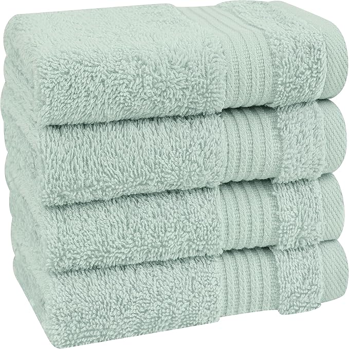 Cotton Paradise 100% Cotton Turkish Washcloth Set for Bathroom, 4 Piece Soft Absorbent Small Towels Wash Rags, Mint