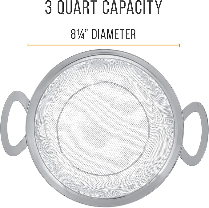 U.S. Kitchen Supply Stainless Steel Colander Strainer Basket - 3-Quart Colander with Resting Feet & Handles - Wide Rim Sieve, Stainless Steel Strainers and Colanders for Kitchen