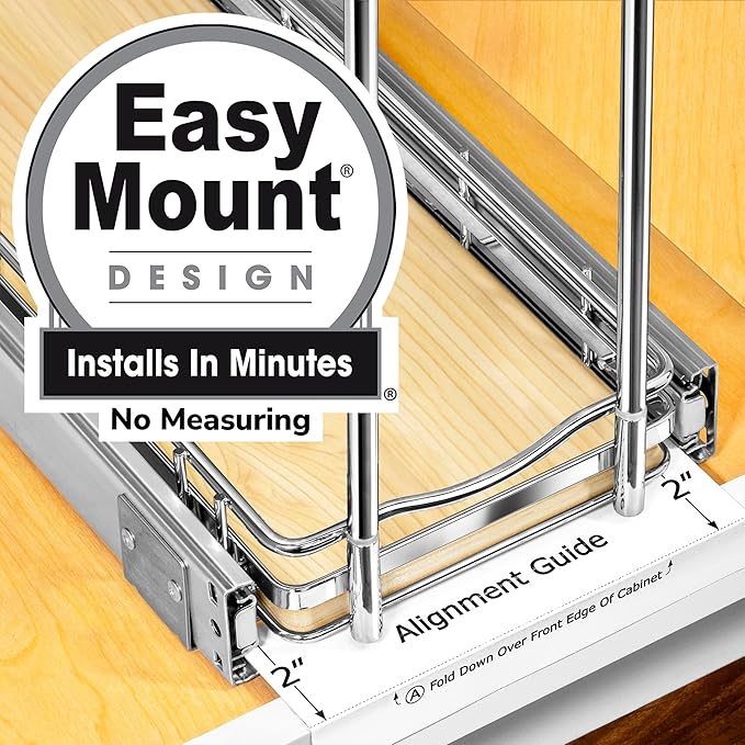 LYNK PROFESSIONAL® Élite™ Pull Out Spice Rack Organizer for Inside Kitchen Cabinets - 6" x 21" - Slide Out Drawer – Wood/Chrome Sliding Spice Organization for cabinet - Spice Racks - 2 Tier