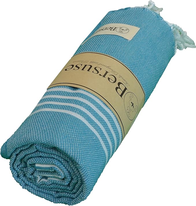 Bersuse Towels Anatolia XL Beach Blanket Throw Blanket Turkish Towel 100% Cotton Extra-Large Quick-Dry Lightweight Premium Peshtemal Towel - 61x82 Inches, Sea Blue (Set of 6)