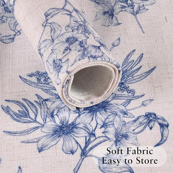 LilyCat Linen Fabric Blue Floral Placemats, Waterproof Durable Boho Dining Table Mats for Kitchen, Rustic Vintage Washable Place Mats Set of 4, 18’’× 12’’