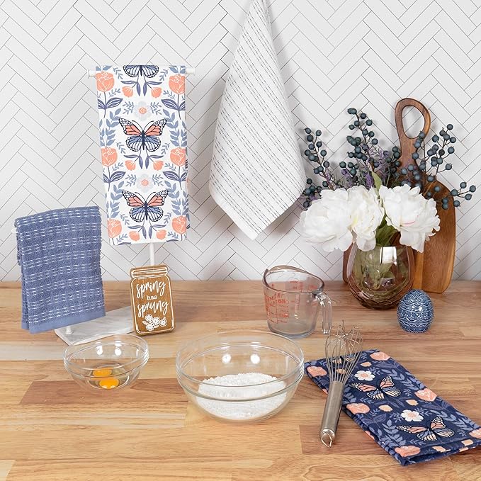 Ritz 100% Cotton Kitchen Towels, Butterfly Spring – 16"x26" – Absorbent Dish Towels for Drying & Cleaning – Soft & Durable (Set of 4)