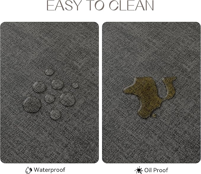 Romanstile Vinyl Placemats Set of 6-12 X 17 Inch - Faux Leather 100% Waterproof Oil-Proof Wipeable Place Mats, Heat Resistant Reversible PU Table Mats for Kitchen Dining Party Outdoor, Charcoal