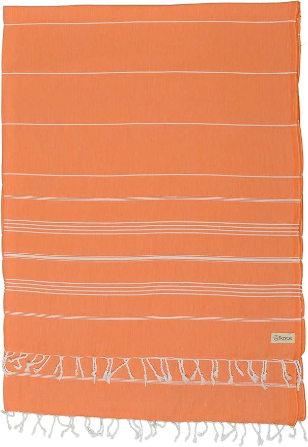 Bersuse Towels Anatolia XL Beach Blanket Throw Blanket Turkish Towel 100% Cotton Extra-Large Quick-Dry Lightweight Premium Peshtemal Towel - 61x82 Inches, Orange