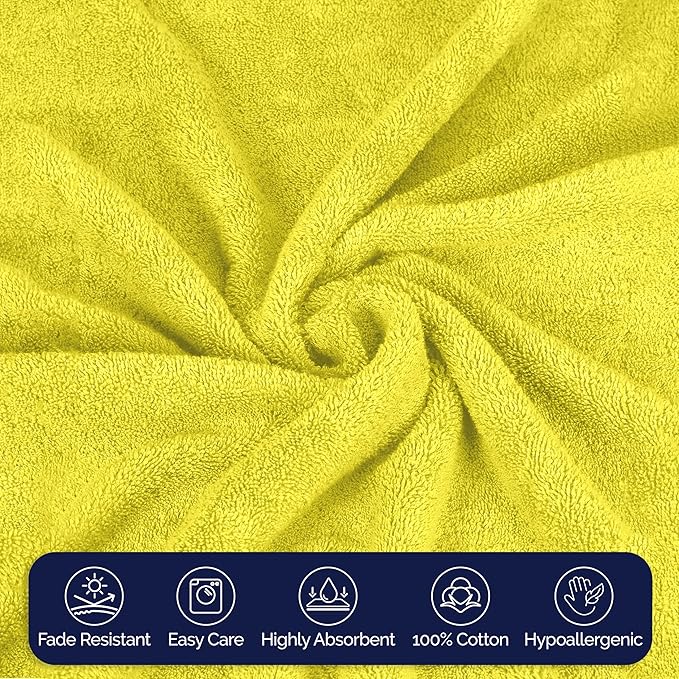 Elegant Comfort Premium Cotton 8-Piece Towel Set, Includes 4 Washcloths, 2 Hand Towels and 2 Bath Towels, 100% Turkish Cotton - Highly Absorbent and Super Soft Towels for Bathroom, Yellow