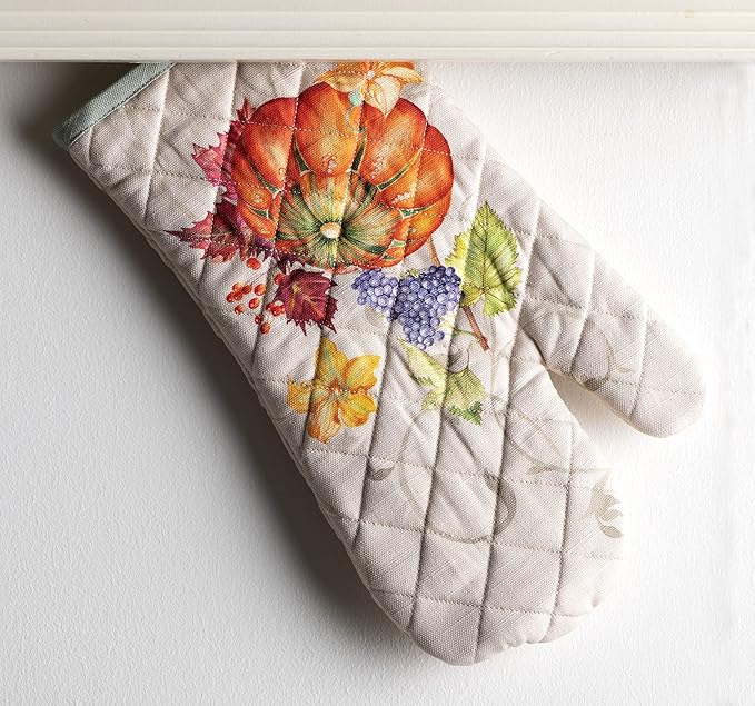 Maison d' Hermine Oven Gloves 100% Cotton Oven Mitt 7" x 13" with Loop Heat Resistant BBQ Cooking Gloves for Thanksgiving Christmas Decorations Baking Handling Hot Pans (Pack of 1, Lumina)