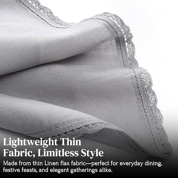 Ramanta Home Linen Flax Cloth Napkins Set of 24 Grey, 18x18 Inch | Easter Premium Cotton Linen Flax Lace Soft & Durable | Washable Ideal for Spring Basket Décor, Wedding, Party, Kitchen, Everyday Use