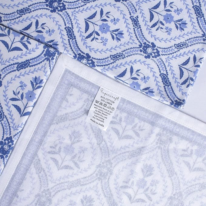FINGERCRAFT Cloth Napkins, Set of 4 Cotton Linen Blend Printed Dinner Napkins Cloth Mitered Corner Perfect for Parties Dinners Weddings Cocktail Christmas Easter 20x20 Damask Blue
