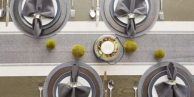DII Dobby Stripe Woven Table Runner, 13x72 (13x77.5, Fringe Included), Mineral Gray