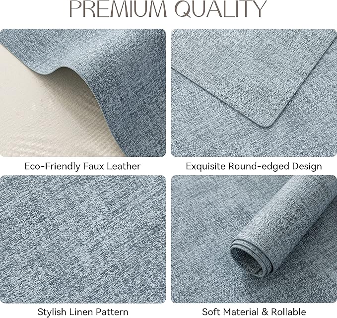 Romanstile Vinyl Placemats Set of 6-12 X 17 Inch - Faux Leather 100% Waterproof Oil-Proof Wipeable Place Mats, Heat Resistant Reversible PU Table Mats for Kitchen Dining Party Outdoor, Sky Blue