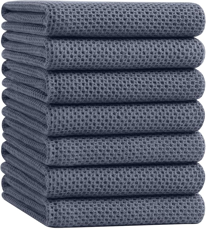 Homaxy 100% Cotton Oversized Waffle Weave Kitchen Dish Towels, 7-Pack Ultra Soft Absorbent Dish Towels, Quick Drying Cleaning Towels, 20 x 28 Inches, Dark Grey