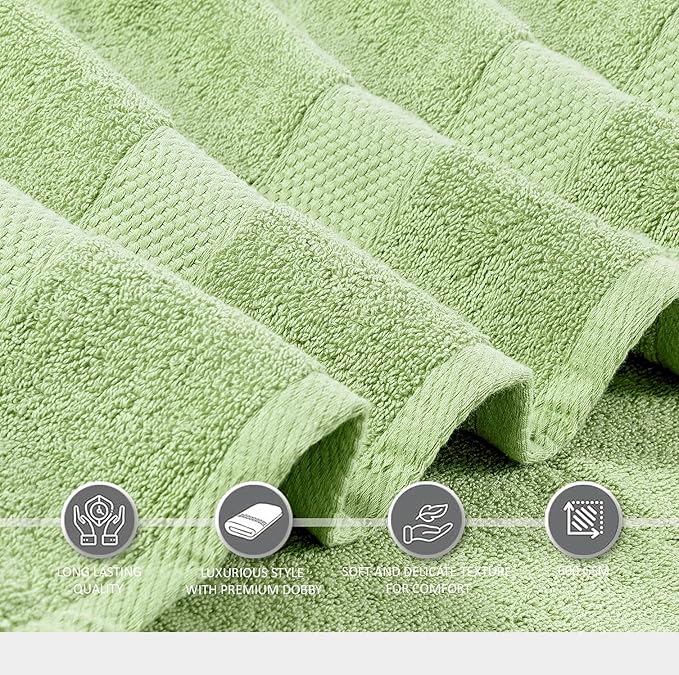 Oakias Premium Towel Set 600 GSM 6 Piece Green - 100% Ring Spun Cotton Highly Absorbent Towels Set - Super Soft Bathroom Towel Set - Hotel Quality Double Stitched Hem - Ideal for Hotels, Spa, Gyms