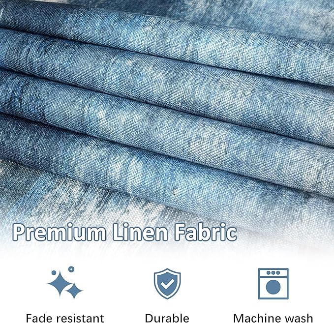 Blue and Gray Table Runner and Placemats Set of 6 Farmhouse Washable Linen Place Mats Rustic Abstract Art Table Decor for Kitchen Dining Coffee Outdoor Party (Blue and Gray, 13"x71"+12"x18")