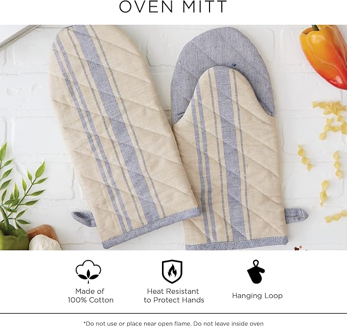 DII 100% Cotton Solid Chambray Kitchen Set, Oven Mitts, Blue, 2 Piece