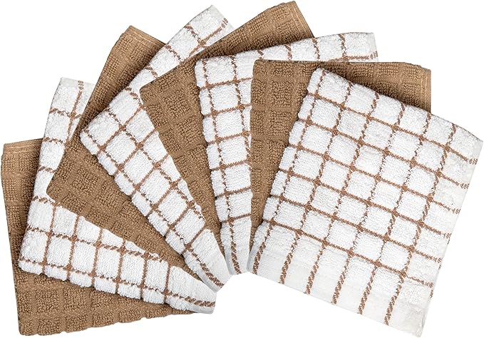 Bumble Dish Cloths (8 Pack) | 12" x 12" | 100% Cotton Kitchen Towels | 405 GSM | Soft, Highly Absorbent & Durable Dish Towels for Kitchen | Tan