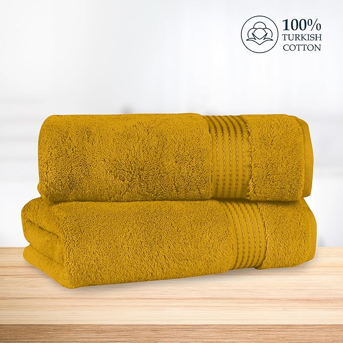 Mocassi Luxury 100% Turkish Cotton 2-Pack Bath Towel Set- Ultra Soft, Quick Dry Highly Absorbent 27 x 54 inch Premium Spa Hotel Quality 2PC Bath Towels - Luxurious Soft Bathroom Towels, Gold