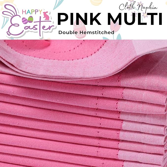 HOMIDATE Cotton Cloth Dinner Napkins Set of 12 – 20x20 Pink Multi Double Hemstitched – Machine Washable Fabric Napkins for Weddings, Parties & Dining Tables
