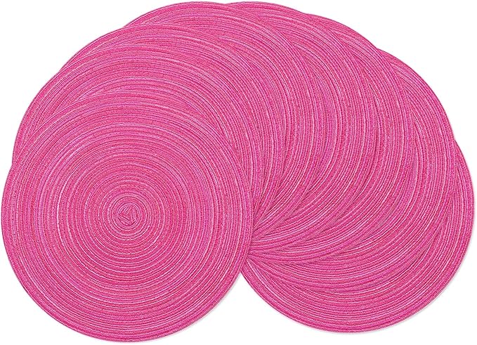SHACOS Round Placemats Set of 8 Braided Cotton Polyester Table Placemat 15 inch Circle Place Mats for Kitchen Dining Table Holiday Party (Hot Pink, 8)