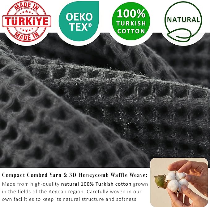 PÜSKÜL Natural 100% Turkish Cotton Waffle Bath Towels Set of 2-Piece | 32x63 inch Extra Large Absorbent Quick-Dry Lightweight Spa Towel | Luxury Sauna Accessories (Dark Gray Bath Towels - Pack of 2)
