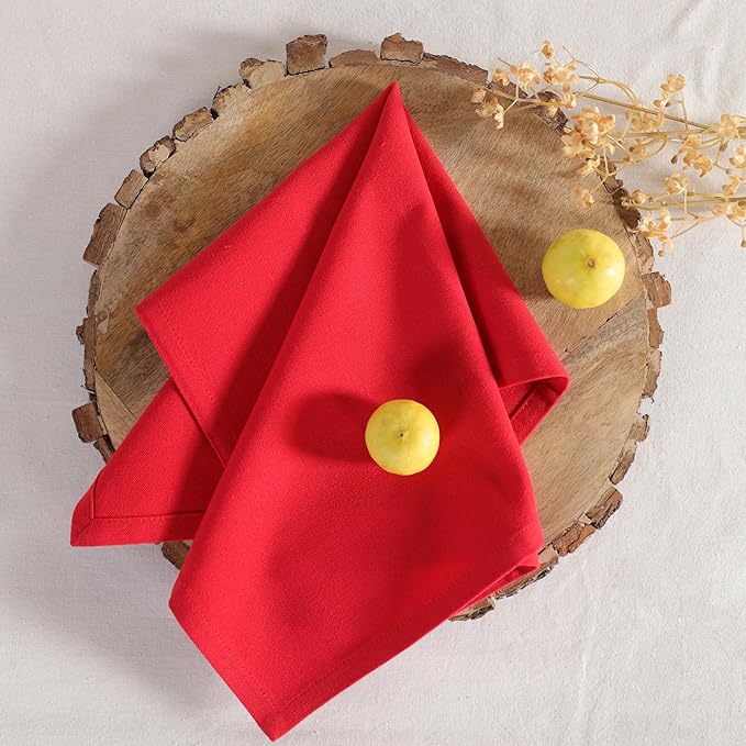 Cloth Napkins Set of 12 Solid Dinner Napkins 18x18 Inch, 100% Cotton, Soft Absorbent Reusable Washable Durable Napkin, Decorations, Restaurant, Wedding & Table Décor, Everyday Use - Red