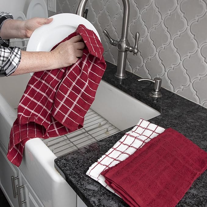 Ritz Premium 3-Pack Kitchen Towel & 6-Pack Dish Cloth Set - Highly Absorbent, Super Soft, Long-Lasting, 100% Cotton Terry Drying Cleaning Cloths, Paprika