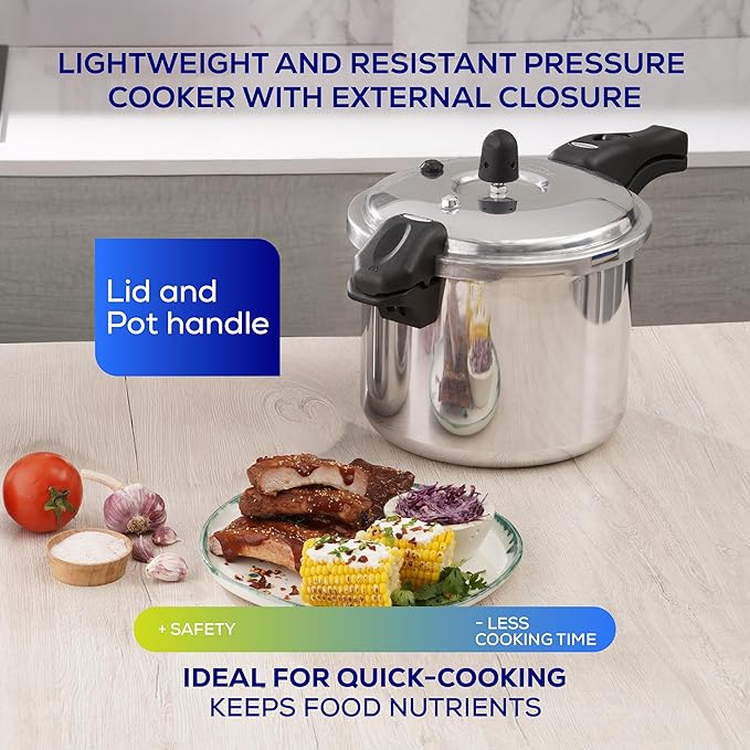 Universal (6.3 Quart / 6 Liter) Ultra Pressure Cooker, Pressure Pot with 6 Safety Systems, Aluminum Pressure Cooker for 7 Servings, Even Heat Distribution, Diameter 9.4 inches, Height 9.6 inches
