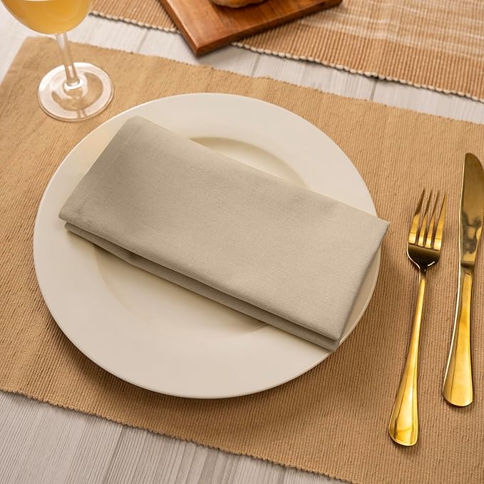 Blue Needles Solid Cloth Napkins Set of 6 Beige 100% Cotton Dinner Napkins 18x18 inches - Spring Summer Easter - Soft, Reusable, Absorbent & Washable Linen, Ideal for Events Parties & Everyday Use