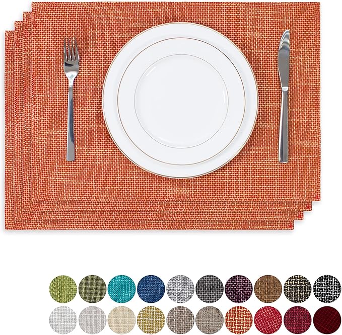 Set of 4 Fall Placemats by Kevin Textile Heat Resistant Dining Table Place Mats Kitchen Table Mats for Seasonal Autumn, 13" x 19", Orange