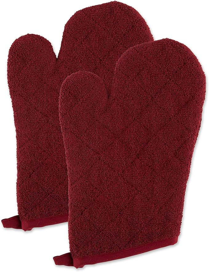 DII Basic Terry Collection 100% Cotton Quilted, Oven Mitt, Wine, 2 Piece