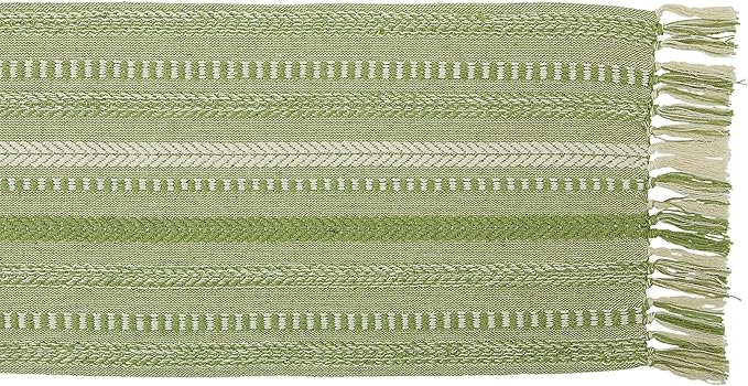DII Farmhouse Braided Stripe Table Runner Collection, 15x72 (15x77, Fringe Included), Antique Green