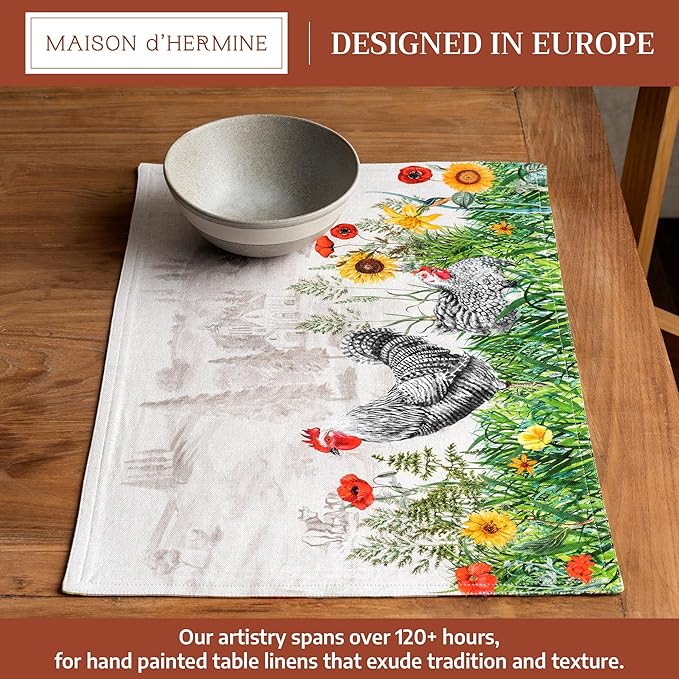 Maison d' Hermine Placemats Set of 4 100% Cotton Washable Cloth Place Mats Reusable Table Mats for Kitchen Dining Party Wedding Gifts for Mothers Day Spring/Summer (Basse Cour, 13" x 19")