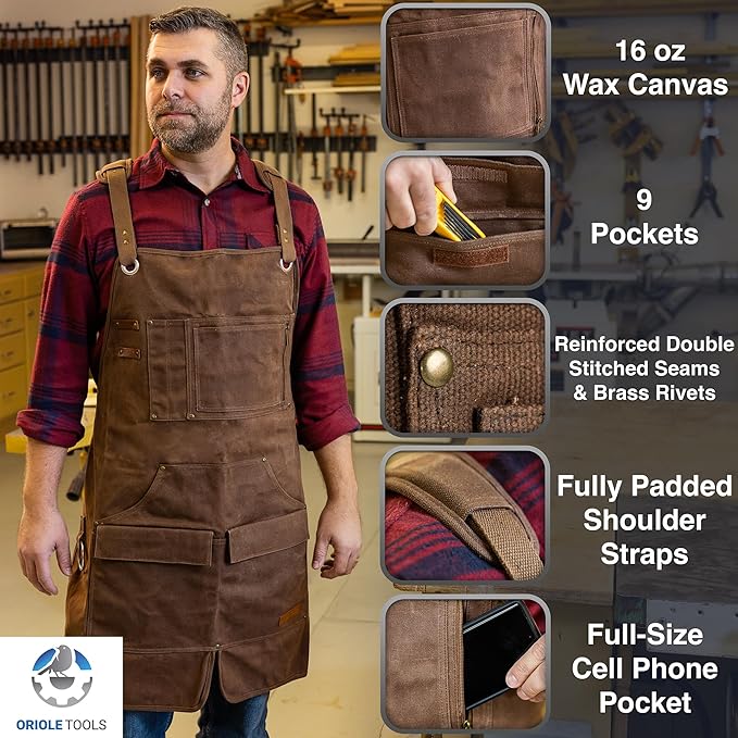 16oz Heavy Duty Waxed Canvas Work Apron - Rugged & Water-Resistant, for all Tough Jobs