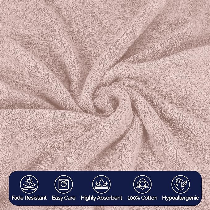 Elegant Comfort Premium Cotton 8-Piece Towel Set, Includes 4 Washcloths, 2 Hand Towels and 2 Bath Towels, 100% Turkish Cotton - Highly Absorbent and Super Soft Towels for Bathroom, Dusty Rose