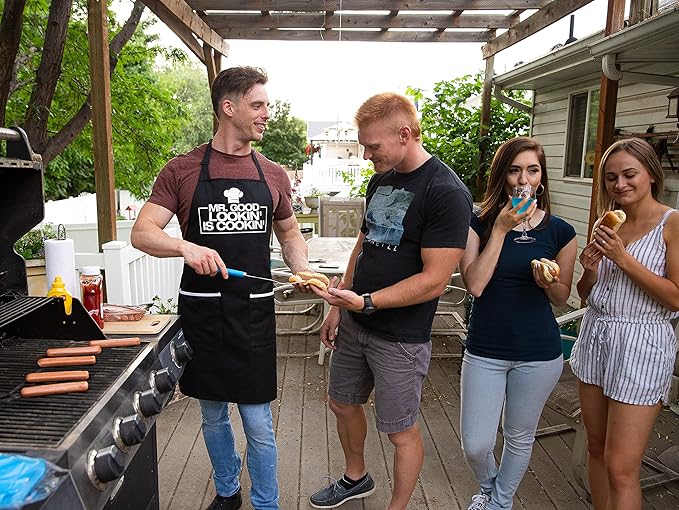 ALLER HOME&KITCHEN Funny Apron for Men, 2 Large Pockets One Size Fits All Chef Apron for Grilling, Cooking, BBQ Accessories