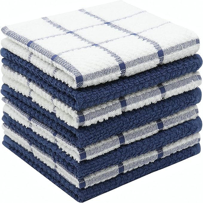 Cleaning Rags Cleaning Cloths for Cleaning House, Cotton Dish Cloths Dish Rags for Washing Dishes, Set of 8, Light and Soft Terry Kitchen Washcloths Kitchen Rags,12 Inch x 12 Inch (Blue Set)