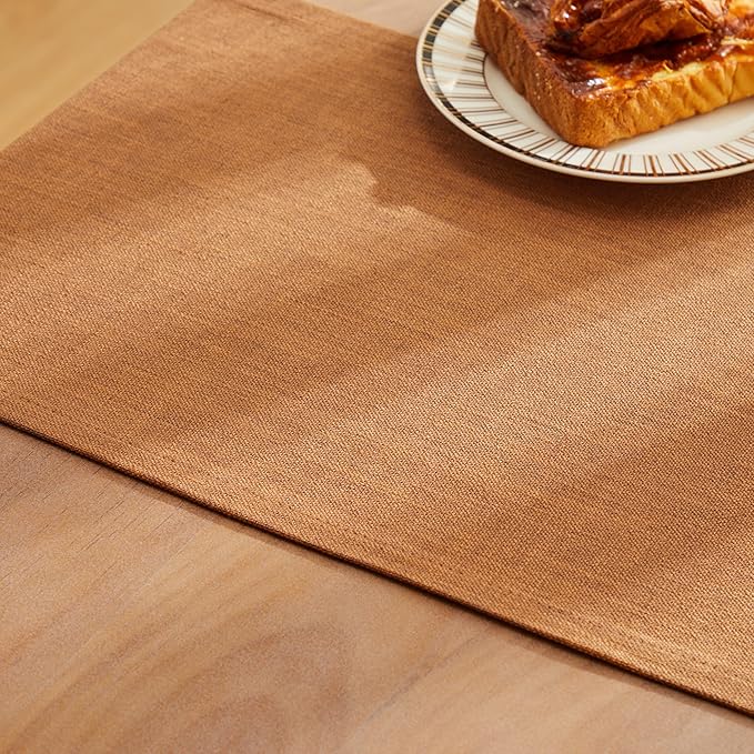 ZeeMart Rustic Cotton Linen Table Runner, 13x90 Inches Caramel, Farmhouse Style Caramel Table Runners 90 Inches Long, Washable Kitchen Dining Table Decoration for Home Party Decor