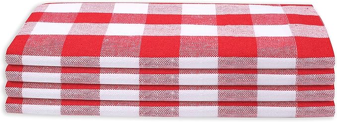 Cloth Napkin 100% Cotton 18"x18" Decorative Gingham Buffalo Check Plaid Washable Table Napkins Set of 4 for Dining, Holidays, Buffet Parties & Wedding Use - Red White