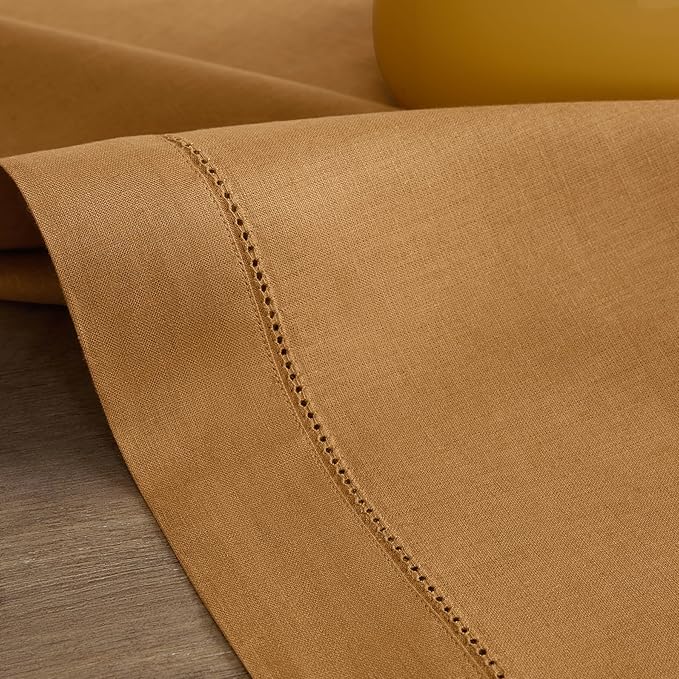 Solino Home Linen Cloth Placemats Set of 4-100% Pure Linen Hemstitch Brown Sugar Placemats 14 x 19 Inch - Classic Hemstitch Table Place Mats for Mothers Day