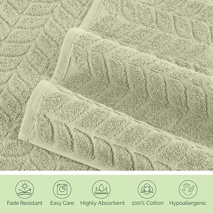 Elegant Comfort Luxury 6-Piece 100% Turkish Cotton Jacquard Braided Textured Premium Hotel Quality Towel Set– Soft and Absorbent, Includes 2 Bath Towels, 2 Hand Towels and 2 Washcloths, Jade Green